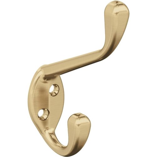 Amerock H55451CZ Noble Series Double Prong Wall Hook, 7/16 in W, Zinc, Champagne Bronze, 25 lb, 3-9/16 in Projection