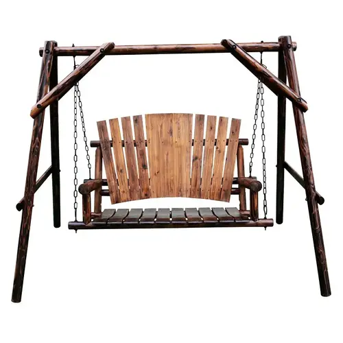 Leigh Country TX 94080 Char-Log Series Porch Swing, 86.6 in OAW, 48.43 in OAD, 67.9 in OAH