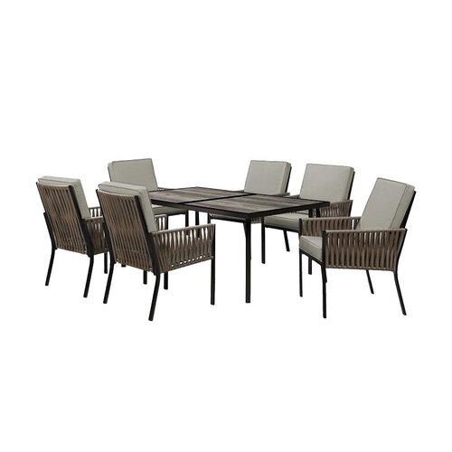 Seasonal Trends SHKVS636B Dining Set, 7-Piece, 6 Seating, Rectangular Table, Laminated Tabletop, Woodgrain Table