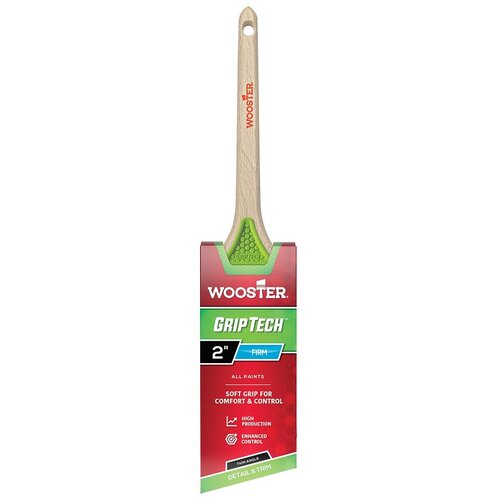 GripTech Series Paint Brush, 2 in W, Thin Angle Brush, 2-7/16 in L Bristle, Polyester Bristle