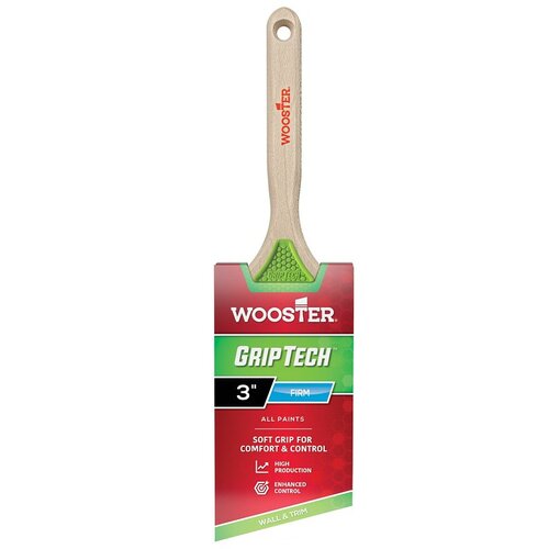 GripTech Series Paint Brush, 3 in W, Angle Brush, 2-7/8 in L Bristle, Polyester Bristle, Sash Handle