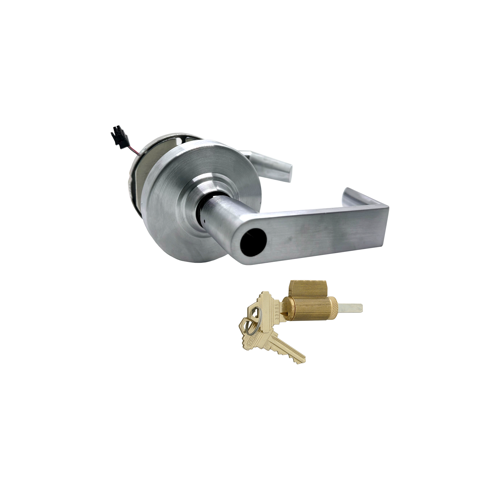 KIT - Grade 1 Electric Lock/Unlock (EL/EU) Storeroom Vandlgard Storeroom Rhodes Lever, 12/24VDC, Key in Lever, 6-Pin C Keyway KD (Satin Chrome Cylinder 626), 2-3/4" Backset, UL, ANSI Strike, UL, Grade 1, Satin Chrome 626, US26D