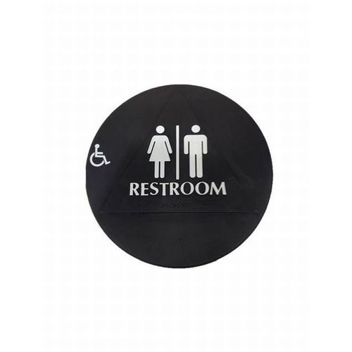 Black Restroom with Man, Woman, and Wheelchair Bathroom Sign Blue Finish