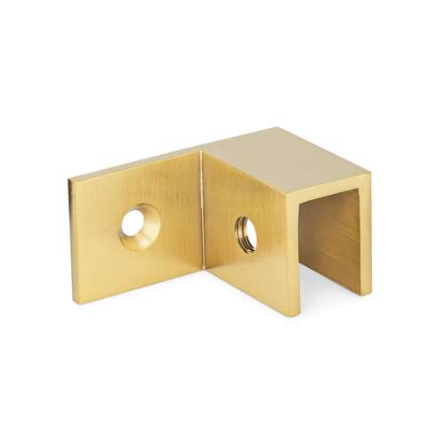 90 degree Right Hand "Sleeve Over" Wall-Glass Clamp - Brushed Brass PVD