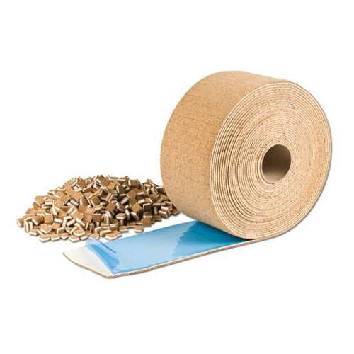 Cork protective pads with static cling back foam 3/16" thick, 3/4" x 3/4" size. 16,667 pcs per roll.