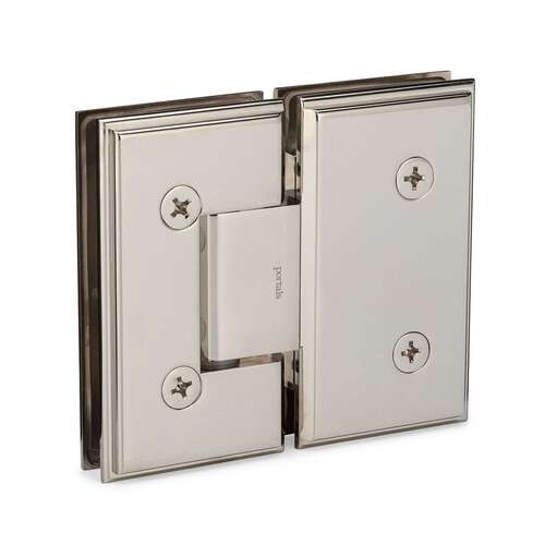 Symphony Heavy Duty 180 degree Glass-Glass Hinge for Knee Wall with 5 degree Offset - Polished Nickel