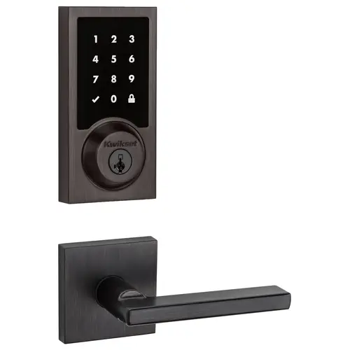 Contemporary Smartcode Touchpad Electronic Deadbolt SmartKey with Halifax Lever and Square Rose Lockset with RCAL Latch and RCS Strike Venetian Bronze Finish