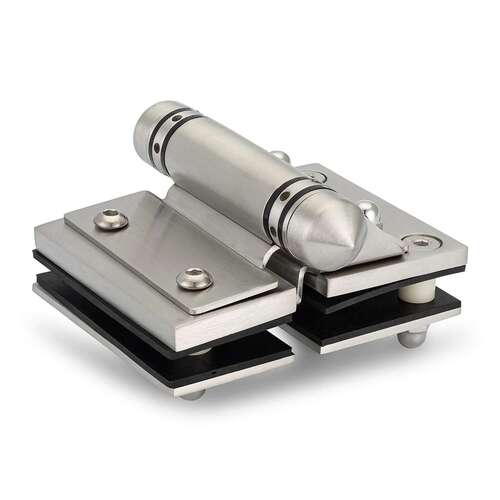 Gate Spring Hinge With Stop Pin Glass to Glass 5/16-1/2" Glass - Brushed Stainless