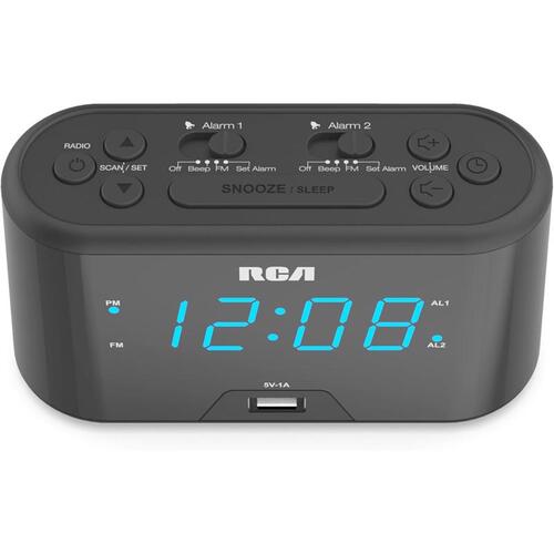 VOXX RC571 USB Charging Clock Radio RCA 4.9" Black Digital Plug-In Black