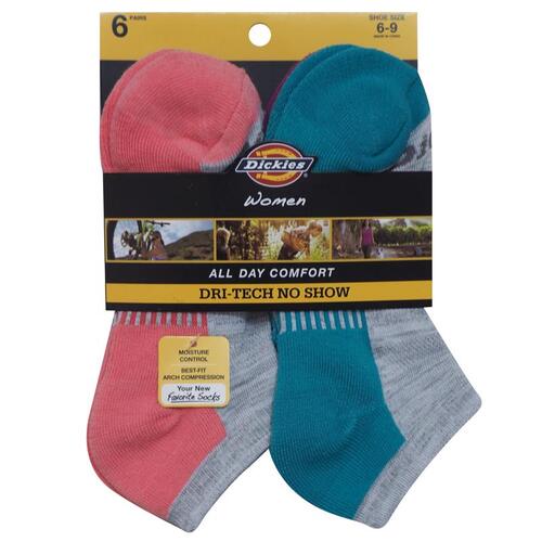 Dickies I62002-GREY No-Show Socks Dri Tech Women's 6-9 Assorted Assorted