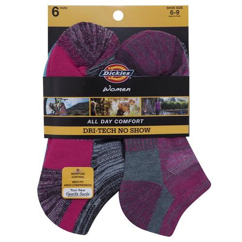 Dickies I62002-CHARCOAL No-Show Socks Dri Tech Women's 6-9 Assorted Assorted