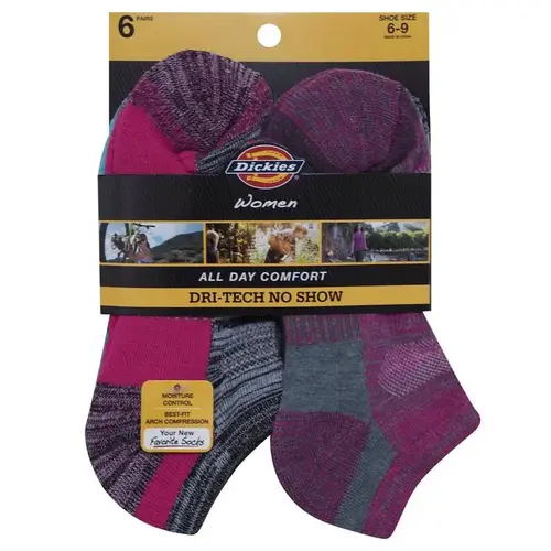 Dickies I62002-CHARCOAL-XCP2 No-Show Socks Dri Tech Women's 6-9 Assorted Assorte - 2 per pack x2 packs