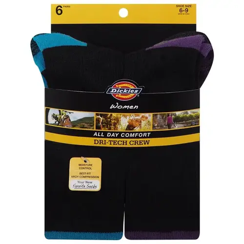 Dickies I61002-BLACK Crew Socks Dri-Tech Women's 6-9 Assorted Assorted Pair