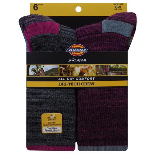 Dickies I61004-BLACK Crew Socks Dri-Tech Women's 6-9 Assorted Assorted