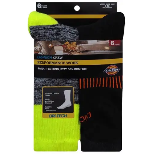 Dickies I11750-HI VIS-XCP2 Crew Socks Dri-Tech Men's 6-12 Assorted Assorte - 2 per pack x2 packs