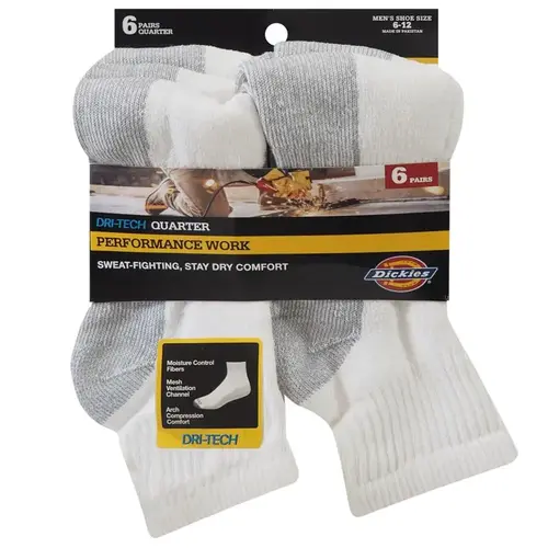 Dickies I11740-WHITE Quarter Sock Dri-Tech Men's 6-12 White White Pair