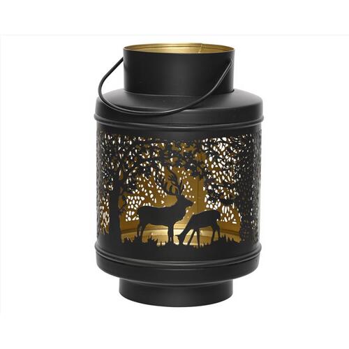 Decoris 523238 Lantern Black/ Gold Deer 8.66" Black/ Gold