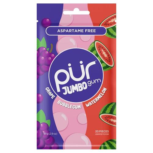 PUR JUM002US Chewing Gum Jumbo Sugar Free Grape/Bubblegum/Watermelon 1 pk 2.9 oz