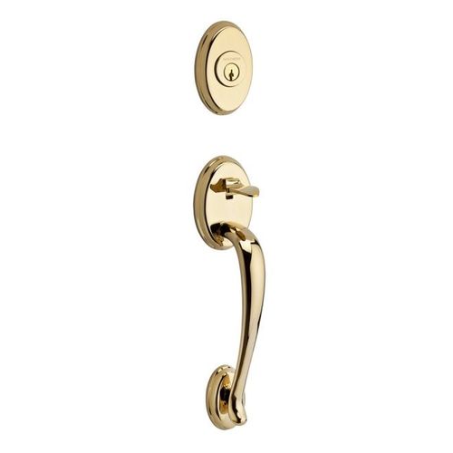 Single Cylinder Columbus Handleset Round Knob and Traditional Square Rose with 6AL Latch and Dual Strike Lifetime Brass Finish