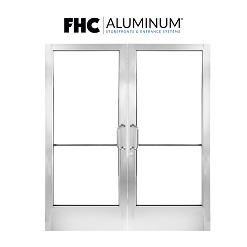 FHC T3410P104SA 300T Medium Stile Pair of Doors - 72" x 84" PRSO - 1" Glass Stops - Offset Pivots - Satin Anodized