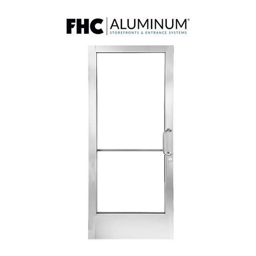 FHC T3410R3102SA 300T Medium Stile Single Door - 36" x 84" RHR/LH - 1" Glass Stops - Offset Pivots - Satin Anodized