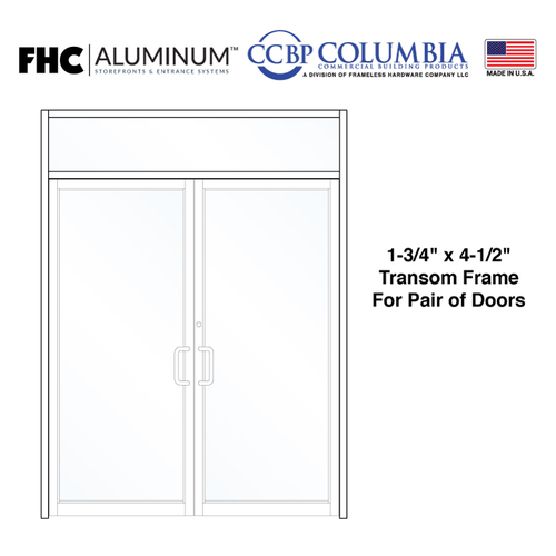 1-3/4" x 4-1/2" Transom Frame for Pair of Doors Prepped for Offset Pivots and an Overhead Stop - Threshold Included - Satin Anodized - Standard Size / Hardware Prep