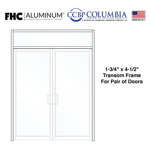 1-3/4" x 4-1/2" Transom Frame for Pair of Doors Prepped for Offset Pivots and an OHCC - Threshold Included - Satin Anodized - Standard Size / Hardware Prep