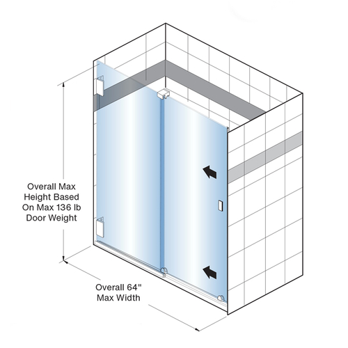 Ridgeline Bottom Rolling Shower Door Kit Round Roller Housing for 1/2" Glass - Matte Black GLASS NOT INCLUDED