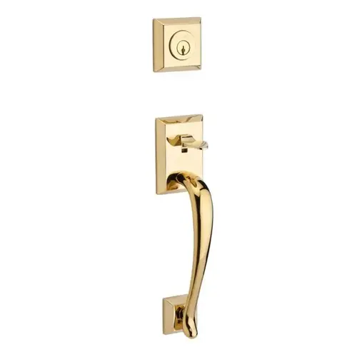 Double Cylinder Napa Handleset with Round Knob and Traditional Square Rose with 6AL Latch, Dual Strike, and SmartKey Lifetime Brass Finish