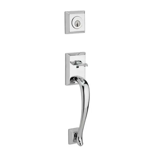 Double Cylinder Napa Handleset with Round Knob and Traditional Square Rose with 6AL Latch, Dual Strike, and SmartKey Bright Chrome Finish