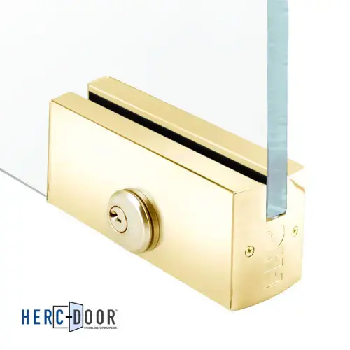 FHC PR25S58PBL 2-1/2" Square Patch Rail 12" Long With Lock - 5/8" Glass - Polished Brass