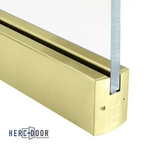 2-1/2" Low Profile Square Door Rail Without Lock For 3/8" Glass - 35-3/4" Length - Satin Brass