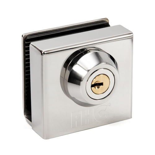 Slip-On Glass Door Lock for 3/8" Thick Glass - Polished Stainless