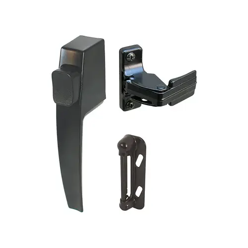 Screen And Storm Door Push Button Latch Set With Night Lock - Black Finish - Fits Doors 5/8" - 1-1/4" Thick (Single Pack)