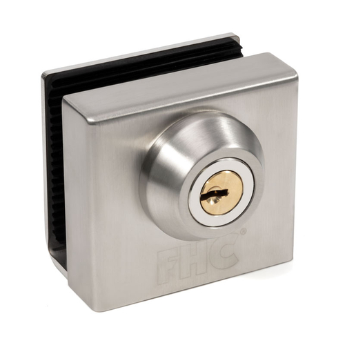 Slip-On Glass Door Lock for 1/2" Thick Glass - Brushed Stainless