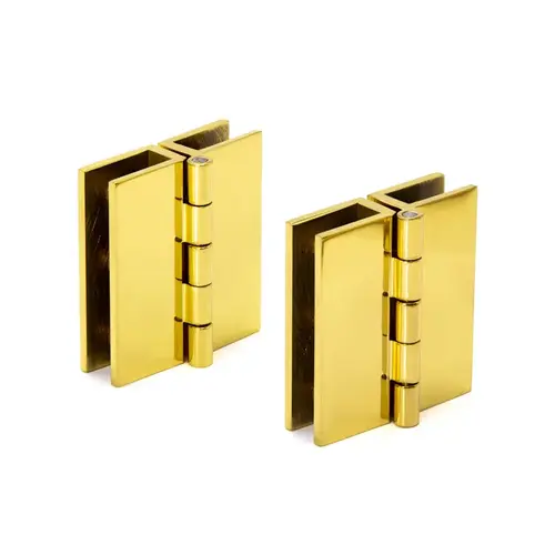 Large Glass-to-Glass Set Screw Outswing Hinges for 3/16" to 5/16" Glass - Polished Brass - pack of 2