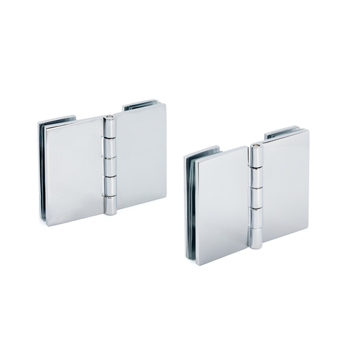 Double 90 Degree Glass-to-Glass Hinges for 1/4" to 5/16" Glass - Chrome - pack of 2