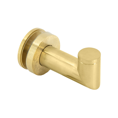 Mitered Thru-Glass Towel/Robe Hook for 3/8" and 1/2" Glass - Satin Brass