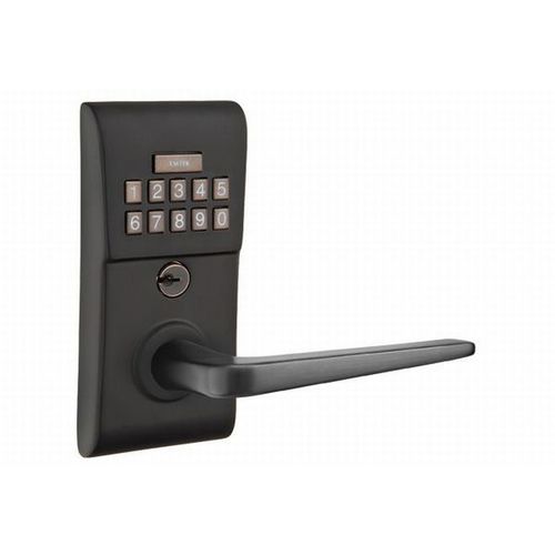 Emtek E2020ATNUS19LH Athena Left Hand Modern Leverset Electronic Keypad Lock with Adjustable Latch Flat Black Finish