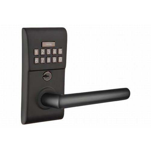 Emtek E2220STUUS19RH Stuttgart Right Hand Modern Leverset Storeroom Electronic Keypad Lock with Adjustable Latch Flat Black Finish