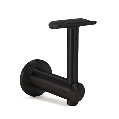 Wall Mounted Bracket - Fixed Saddle and Adjustable Height for 1.5" Diameter Handrail - Matte Black