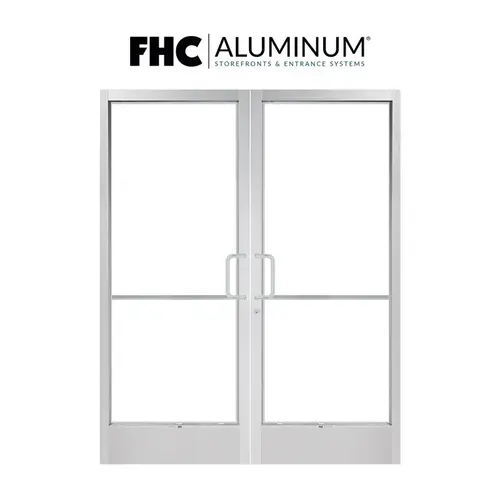 200 Series Narrow Stile Pair of Aluminum Doors with 2-1/4" Top Rails and 10" Bottom Rails - 1" Glass Stops - Offset Pivots - Satin Anodized