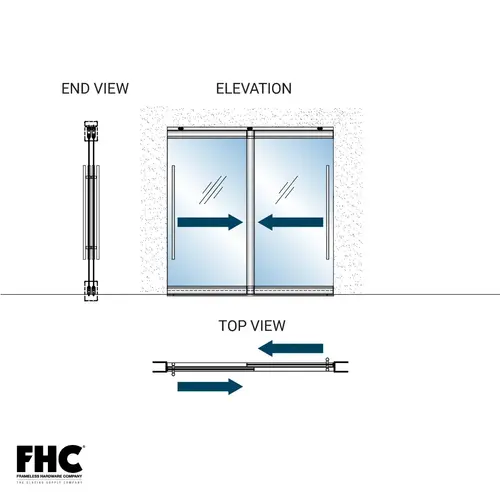 TRS100 Top Rolling Door System - XX Double Slider Bypass - 4" Tapered Top and Bottom Rail - Satin Anodized