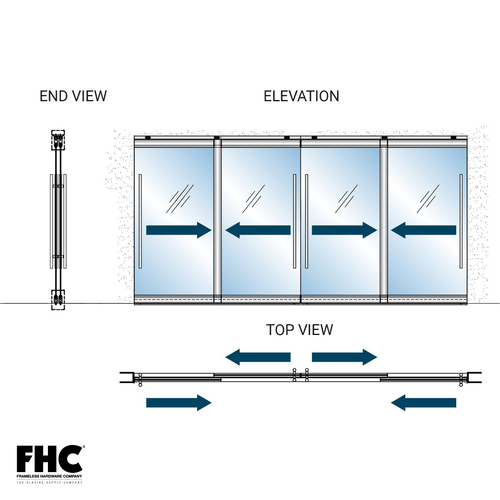 TRS100 Top Rolling Door System - XXXX 4 Panel Slider Bypass - 4" Tapered Top and Bottom Rail - KYNAR Paint