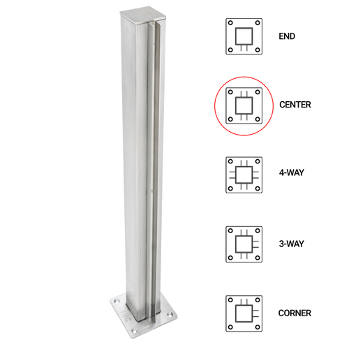 T1000 12" Center Post - 1.5" Square Partition Post - Brushed Stainless