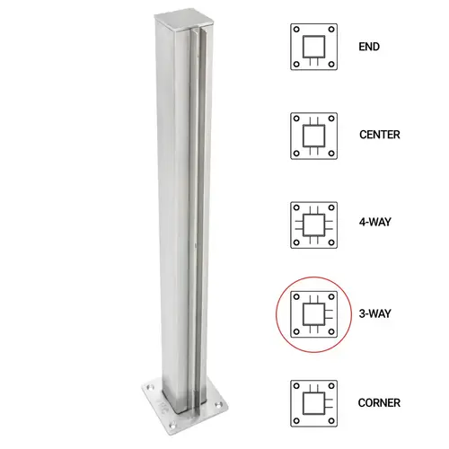 T1000 24" 3-Way - 1.5" Square Partition Post - Brushed Stainless