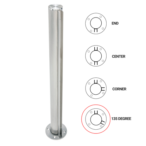 T1000 24" 135 Degree - 1.5" Round Partition Post - Brushed Stainless