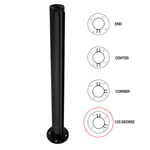 T1000 12" 135 Degree - 1.5" Round Partition Post - Matte Black