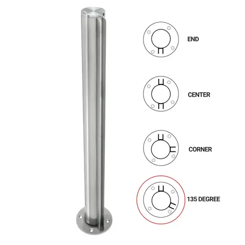 T1000 24" 135 Degree - 1.5" Round Partition Post - Polished Stainless