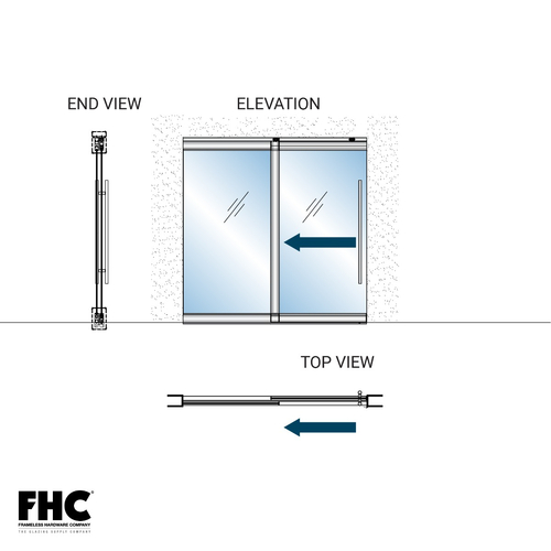 TRS100 Top Rolling Door System - XO/OX Single Slider Bypass With 1 Fixed Panel - 4" Square Top and Bottom Rail - Matte Black